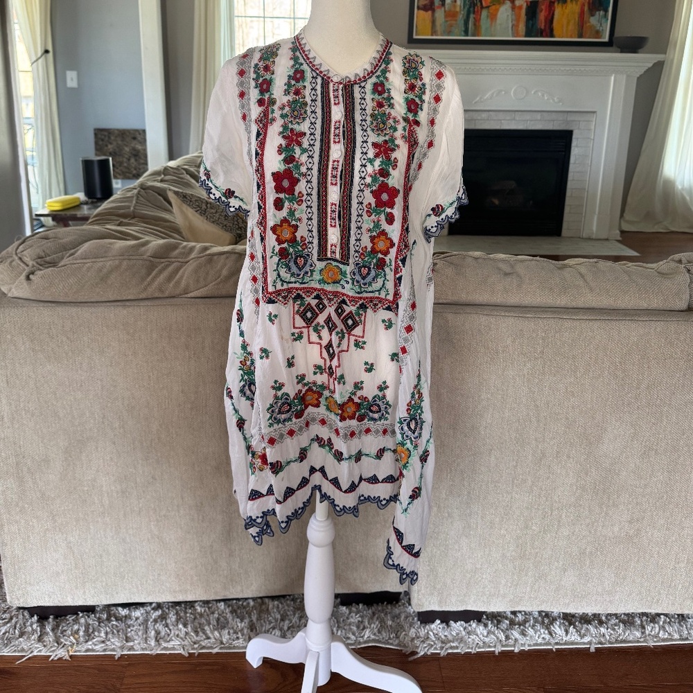 Johnny Was Embroidered Liesse Tunic Blouse Top  Size Large